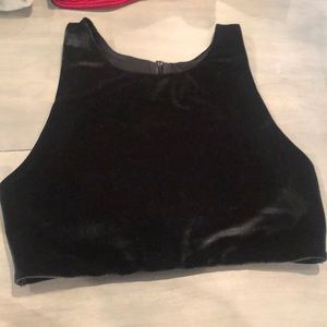 Women’s Victoria sport crop top in an olive green velour fabric, size medium.